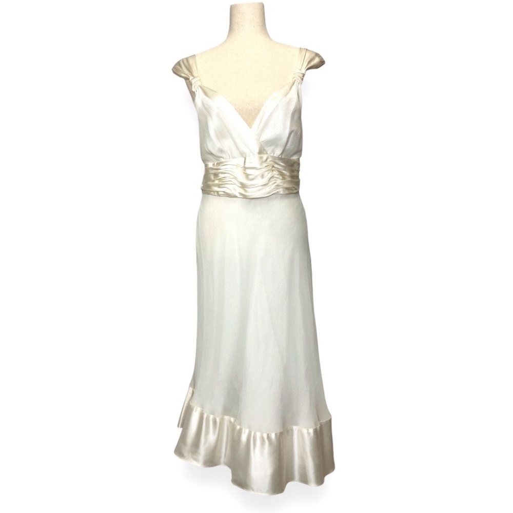 Calvin Klein Dress Midi Ivory White Silk Chiffon Satin Wedding Romantic Fairy 10